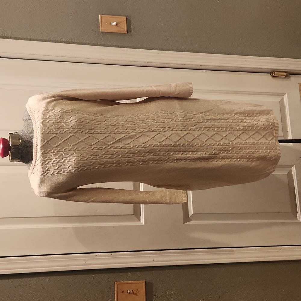 Chaps, glittering gold, sweater, medium, long, unlined, knit, dress, long sleeve